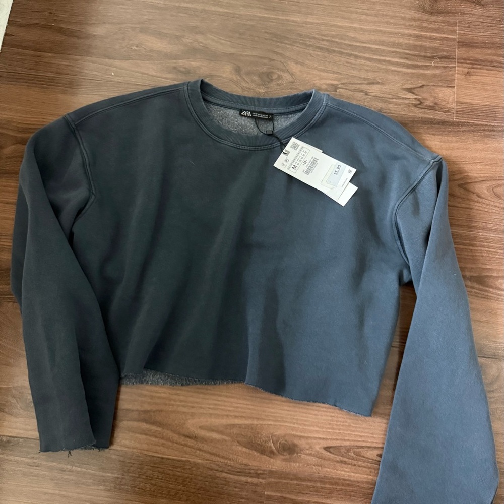 Zara Blue Boxy Cropped Sweatshirt